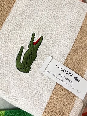 Lacoste Bath Towel Brown Tan Crocodile Logo 30" x 52" 100% Cotton